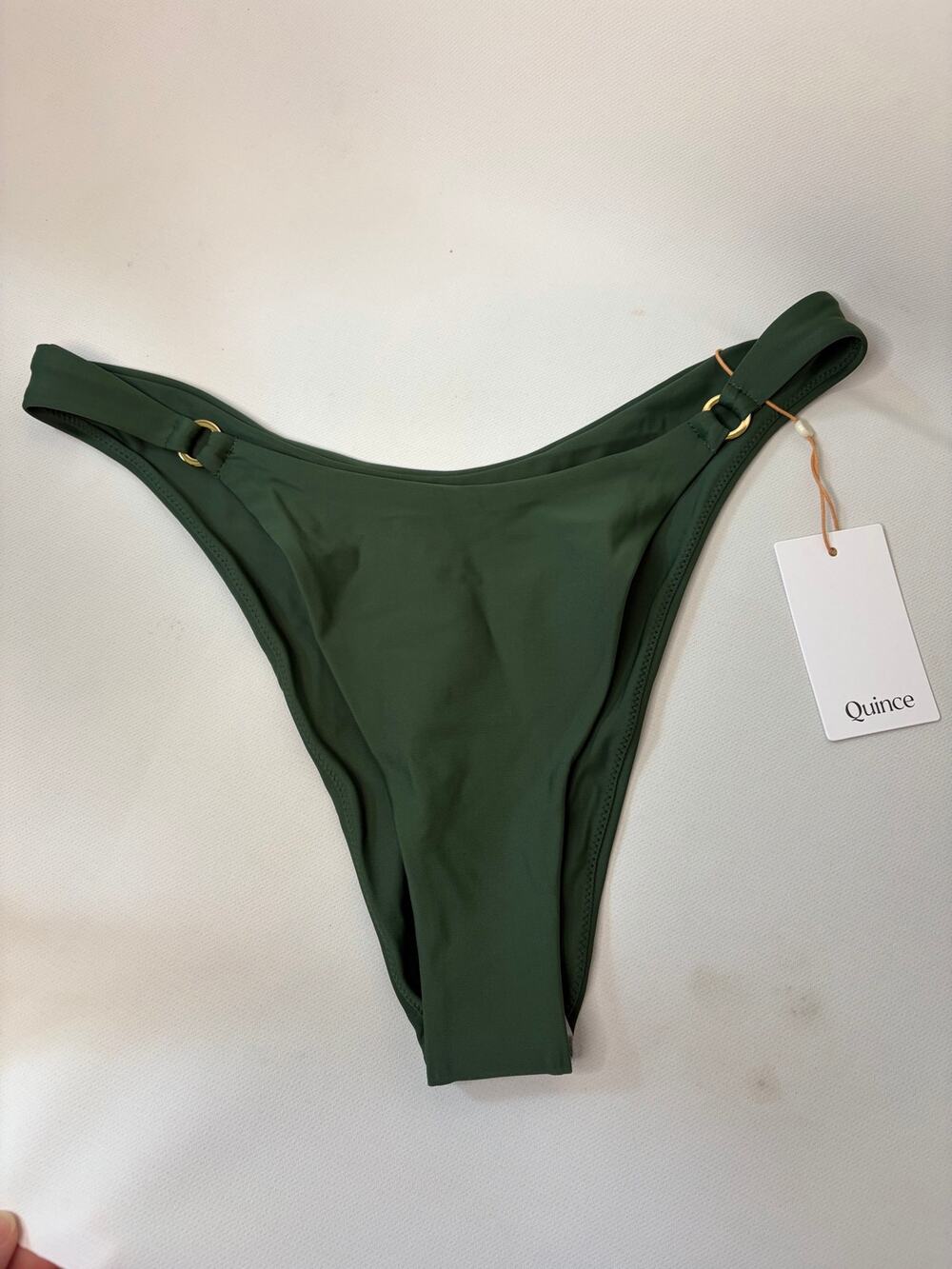 Quince Italian High Leg Ring Bikini Bottom Palm Green Size Medium NEW NWT